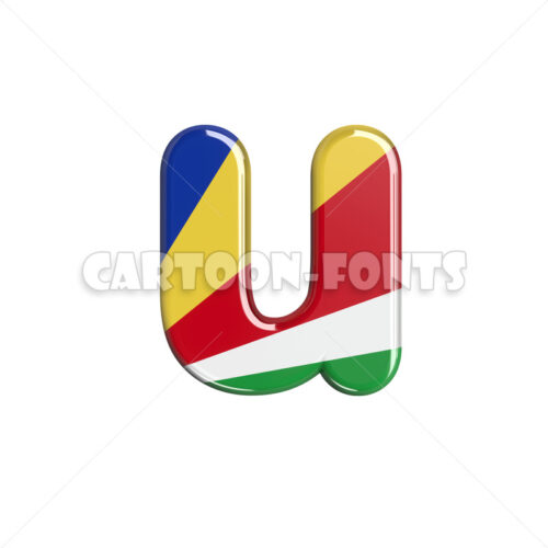 seychellois flag font U - lowercase 3d character - Cartoon fonts - High quality 3d letters and signs illustrations