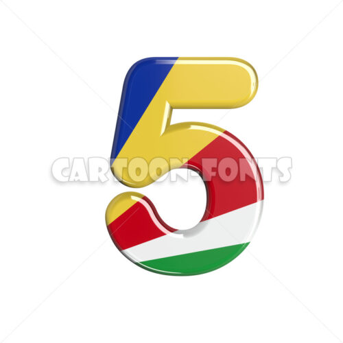 Seychelles numeral 5 - 3d digit - Cartoon fonts - High quality 3d letters and signs illustrations