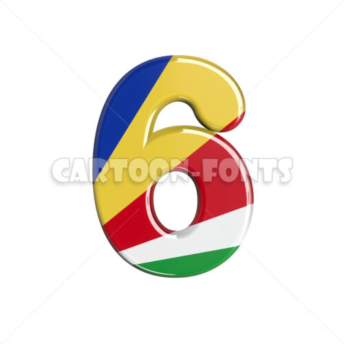 seychellois flag numeral 6 - 3d number - Cartoon fonts - High quality 3d letters and signs illustrations