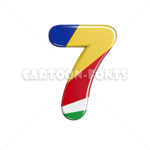 seychellois flag numeral 7 - 3d digit - Cartoon fonts - High quality 3d letters and signs illustrations