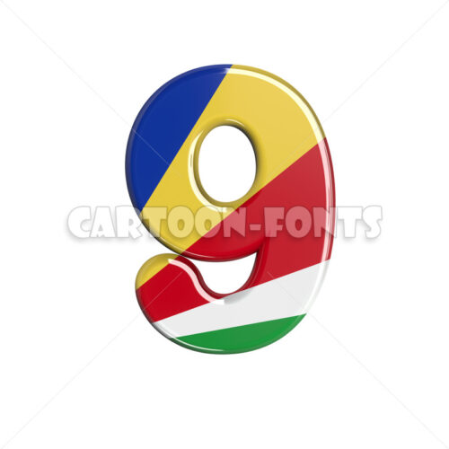 seychellois flag numeral 9 - 3d digit - Cartoon fonts - High quality 3d letters and signs illustrations
