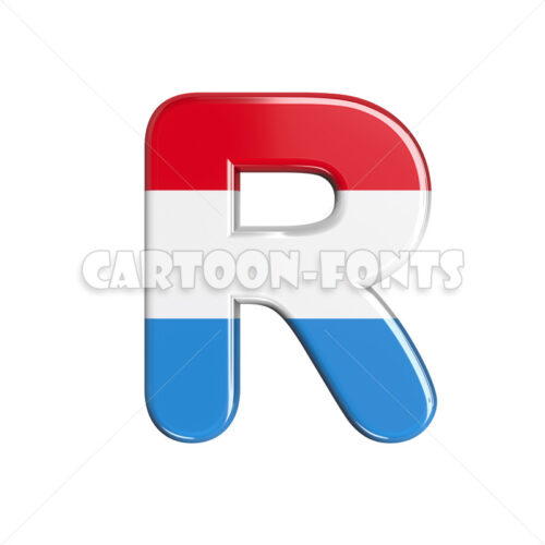 Luxembourg flag character R - Upper-case 3d letter - Cartoon fonts - High quality 3d letters and signs illustrations