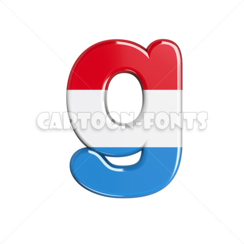 luxembourger flag letter G - Minuscule 3d font - Cartoon fonts - High quality 3d letters and signs illustrations