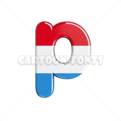 Luxembourg letter P - Lower-case 3d character - Cartoon fonts - High quality 3d letters and signs illustrations