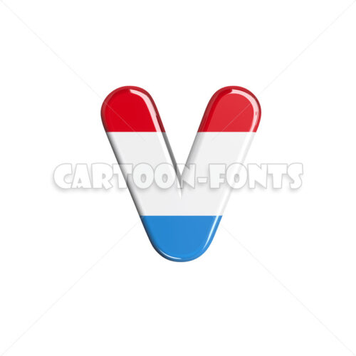 Luxembourg flag character V - Minuscule 3d font - Cartoon fonts - High quality 3d letters and signs illustrations