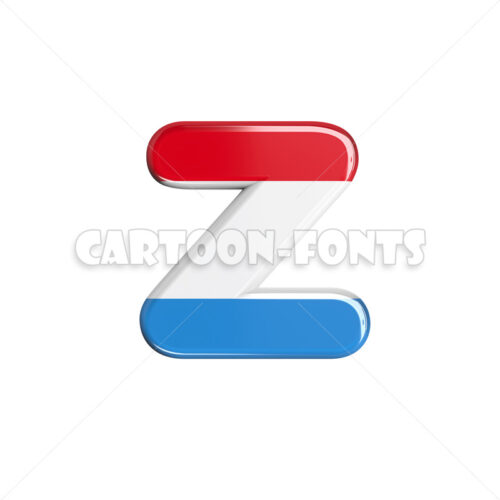 Luxembourg flag letter Z - lowercase 3d character - Cartoon fonts - High quality 3d letters and signs illustrations