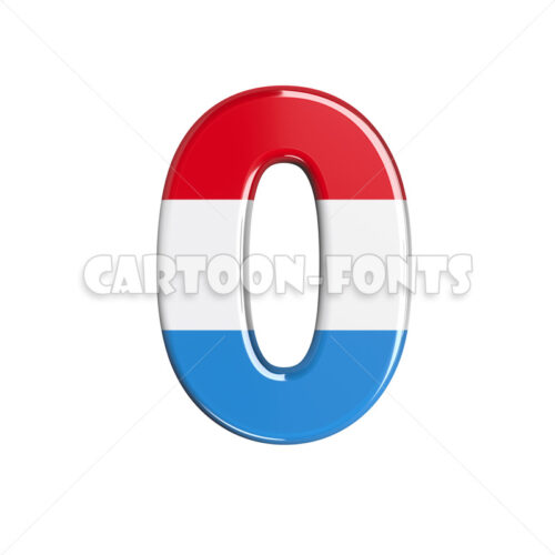Luxembourg flag numeral 0 - 3d number - Cartoon fonts - High quality 3d letters and signs illustrations