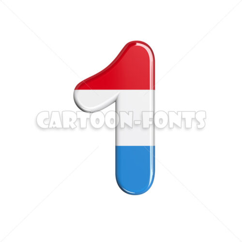 flag of Luxembourg numeral 1 - 3d digit - Cartoon fonts - High quality 3d letters and signs illustrations