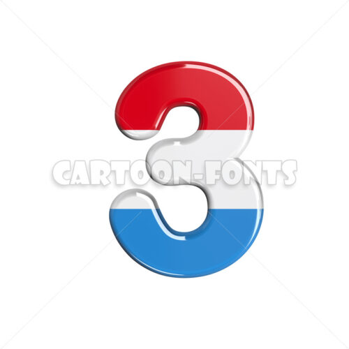 Luxembourg flag numeral 3 - 3d digit - Cartoon fonts - High quality 3d letters and signs illustrations