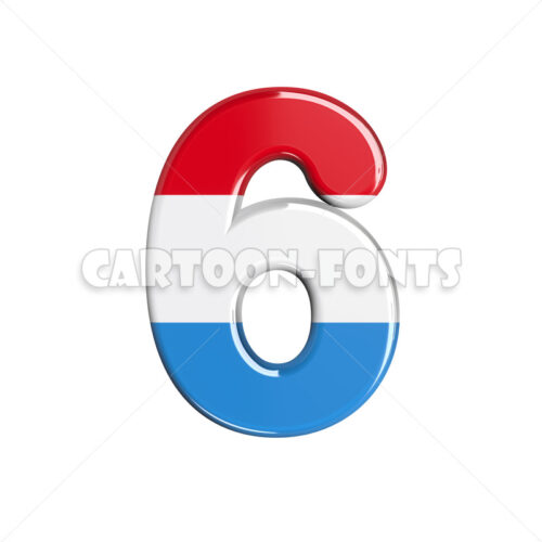 Luxembourg flag numeral 6 - 3d number - Cartoon fonts - High quality 3d letters and signs illustrations