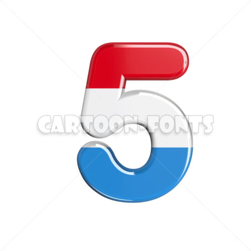 Luxembourg numeral 5 - 3d digit - Cartoon fonts - High quality 3d letters and signs illustrations