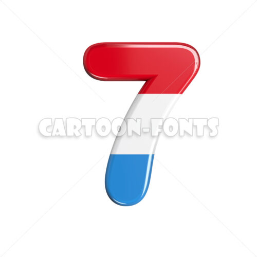 Luxembourg flag numeral 7 - 3d digit - Cartoon fonts - High quality 3d letters and signs illustrations