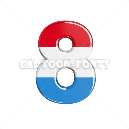 Luxembourg flag numeral 8 - 3d number - Cartoon fonts - High quality 3d letters and signs illustrations