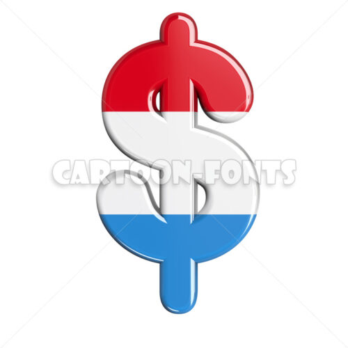 Luxembourg flag dollar money - 3d Currency symbol - Cartoon fonts - High quality 3d letters and signs illustrations