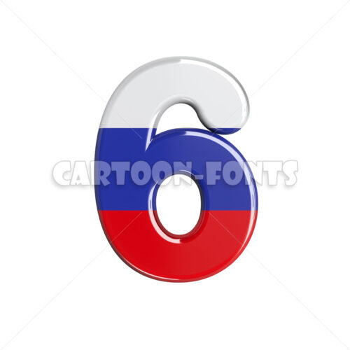 Russia flag numeral 6 - 3d number - Cartoon fonts - High quality 3d letters and signs illustrations