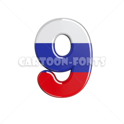 Russia flag numeral 9 - 3d digit - Cartoon fonts - High quality 3d letters and signs illustrations