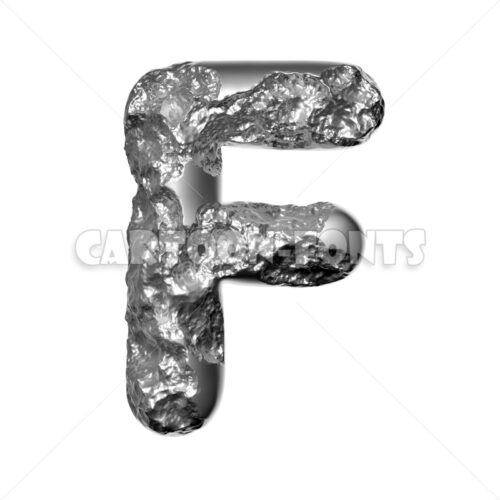 Hammered steel character F - Large 3d letter - Cartoon fonts - High quality 3d letters and signs illustrations