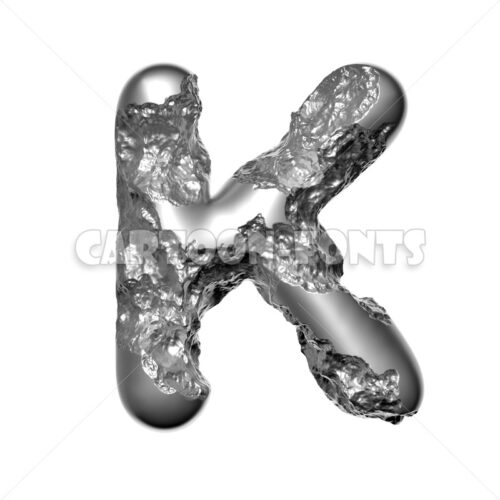 Hammered steel character K - Uppercase 3d letter - Cartoon fonts - High quality 3d letters and signs illustrations