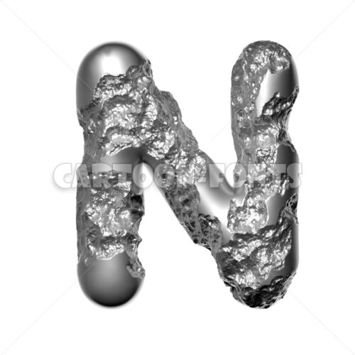 Melted steel character N - Upper-case 3d font - Cartoon fonts - High quality 3d letters and signs illustrations