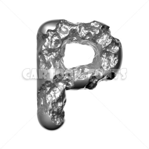 Melted steel letter P - large 3d character - Cartoon fonts - High quality 3d letters and signs illustrations