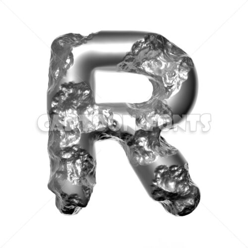 damaged steel character R - Upper-case 3d letter - Cartoon fonts - High quality 3d letters and signs illustrations