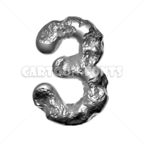 damaged steel numeral 3 - 3d digit - Cartoon fonts - High quality 3d letters and signs illustrations