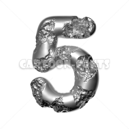Melted steel numeral 5 - 3d digit - Cartoon fonts - High quality 3d letters and signs illustrations