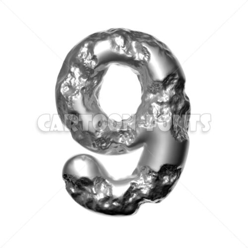 damaged steel numeral 9 - 3d digit - Cartoon fonts - High quality 3d letters and signs illustrations