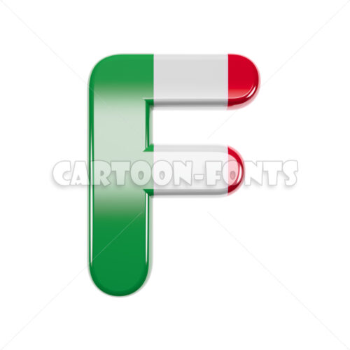 Italy flag character F - Large 3d letter - Cartoon fonts - High quality 3d letters and signs illustrations