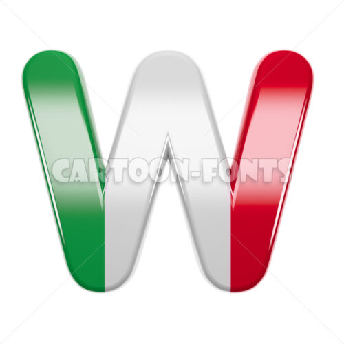 Flag of Italy character W - Upper-case 3d font - Cartoon fonts - High quality 3d letters and signs illustrations