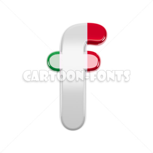Italy flag character F - Lower-case 3d letter - Cartoon fonts - High quality 3d letters and signs illustrations