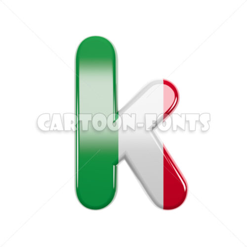 Flag of Italy font K - Minuscule 3d character - Cartoon fonts - High quality 3d letters and signs illustrations