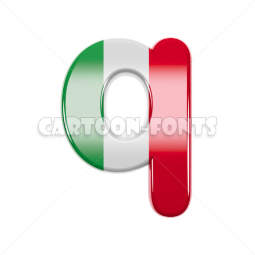 Flag of Italy character Q - lowercase 3d font - Cartoon fonts - High quality 3d letters and signs illustrations