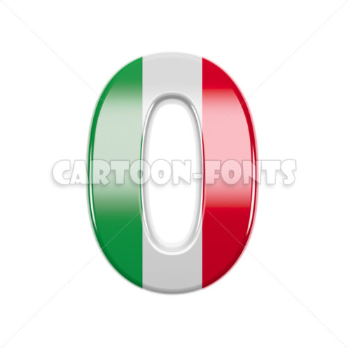 Italy flag numeral 0 - 3d number - Cartoon fonts - High quality 3d letters and signs illustrations