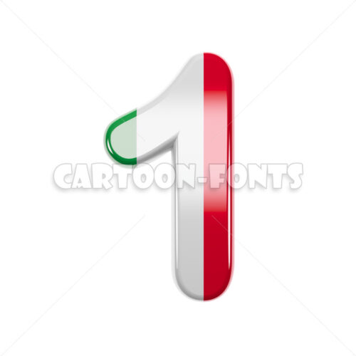 Flag of Italy numeral 1 - 3d digit - Cartoon fonts - High quality 3d letters and signs illustrations