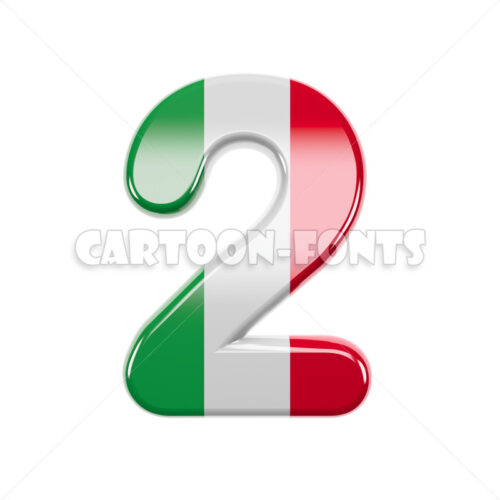 Flag of Italy numeral 2 - 3d number - Cartoon fonts - High quality 3d letters and signs illustrations