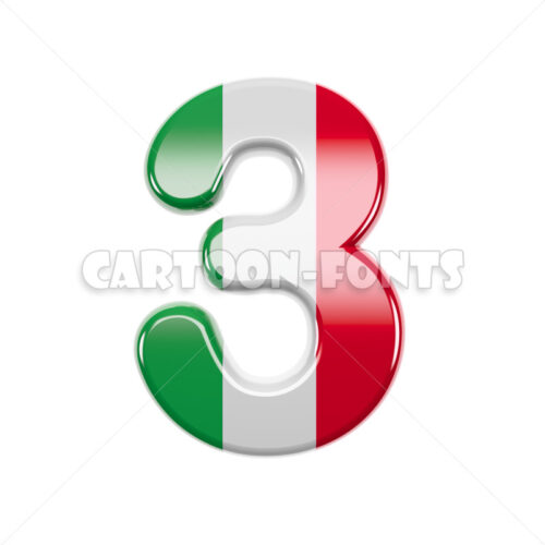 Italy flag numeral 3 - 3d digit - Cartoon fonts - High quality 3d letters and signs illustrations