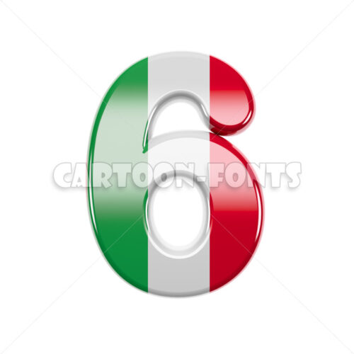 Italy flag numeral 6 - 3d number - Cartoon fonts - High quality 3d letters and signs illustrations