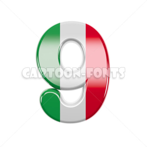 Italy flag numeral 9 - 3d digit - Cartoon fonts - High quality 3d letters and signs illustrations