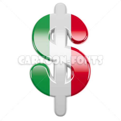 Italy flag dollar money - 3d Currency symbol - Cartoon fonts - High quality 3d letters and signs illustrations