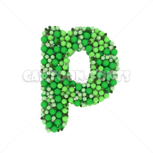 Green balls letter P - Lower-case 3d character - Cartoon fonts - High quality 3d letters and signs illustrations