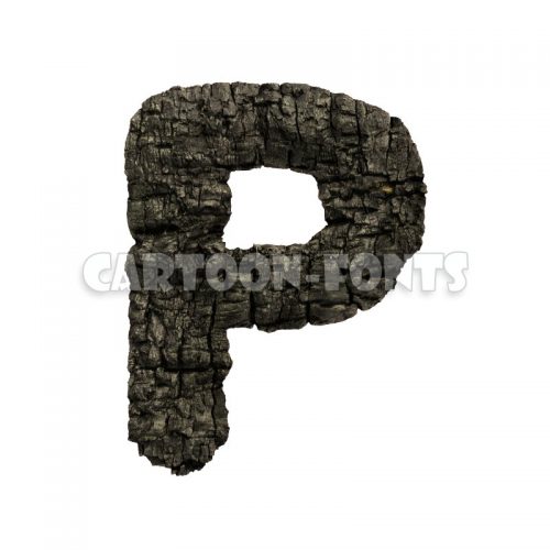 burned wood letter P - large 3d character - Cartoon fonts - High quality 3d letters and signs illustrations