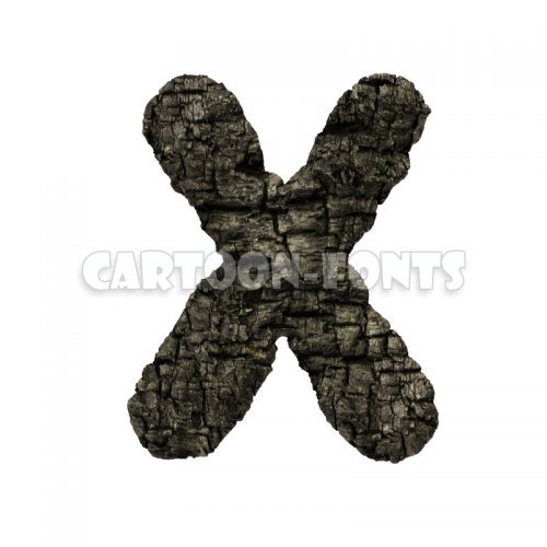 wood coal font X - Large 3d character - Cartoon fonts - High quality 3d letters and signs illustrations