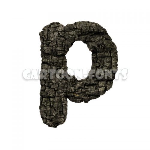 burned wood letter P - Lower-case 3d character - Cartoon fonts - High quality 3d letters and signs illustrations