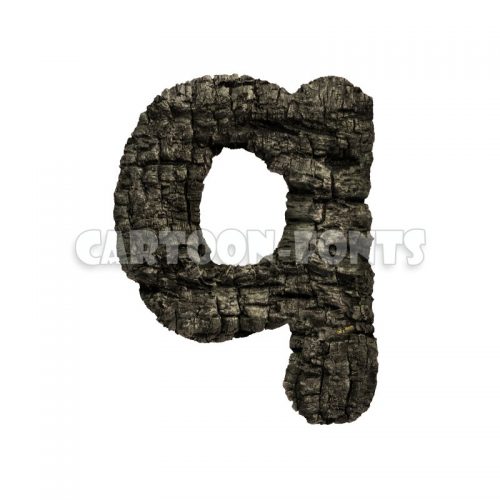 charred wood character Q - lowercase 3d font - Cartoon fonts - High quality 3d letters and signs illustrations