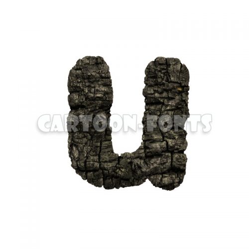 wood coal font U - lowercase 3d character - Cartoon fonts - High quality 3d letters and signs illustrations