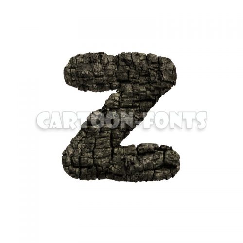 wood coal letter Z - lowercase 3d character - Cartoon fonts - High quality 3d letters and signs illustrations