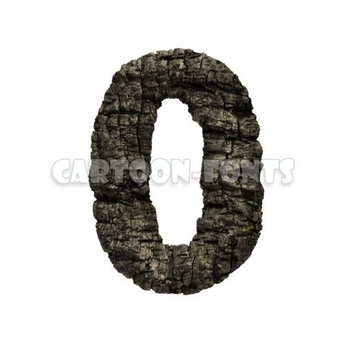 wood coal numeral 0 - 3d number - Cartoon fonts - High quality 3d letters and signs illustrations