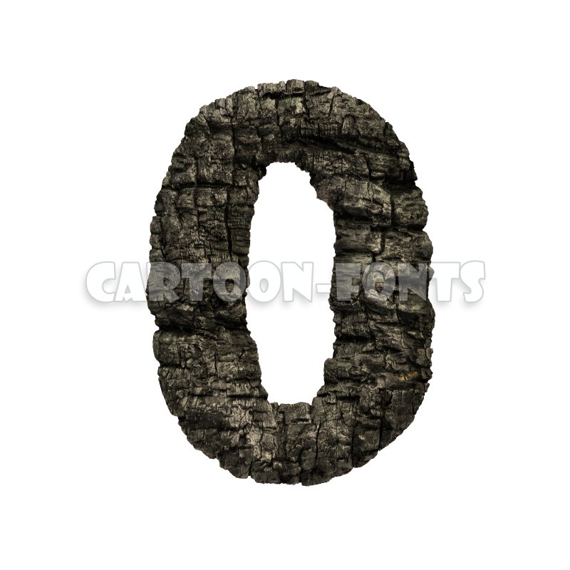 wood coal numeral 0 - 3d number - Cartoon fonts - High quality 3d letters and signs illustrations