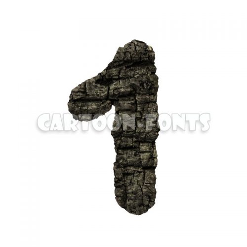 charred wood numeral 1 - 3d digit - Cartoon fonts - High quality 3d letters and signs illustrations